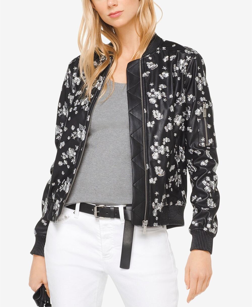 NWT MICHAEL KORS EMBROIDERED FAUX LEATHER MOTO BIKER JACKET SZ XS